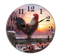 Horienteeon Orologio da parete vintage a forma di gallo, pollo, fattoria, alba, in legno, per cucina, bagno, silenzioso, senza ticchettio, orologio decorativo a batteria, per casa, ufficio, soggiorno