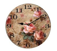 Horienteeon Orologio da parete vintage rosa fattoria primavera floreale Capodanno scrivania cucina decorazione decorativa a batteria orologi per soggiorno camera da letto bagno fattoria rotondo 25,4