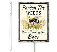 Horienteeon Pardon Weeds Feeding Bees Yard Sign with Stakes 17,5 × 22 cm, robusto cartello da cortile in alluminio antiruggine, perdon the Weeds We Are Feeding the Bees Yard Sign impollinatore