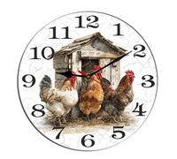 Horienteeon Polli Casa di Legno Orologio da Parete Fattoria Gallo Rustico Animale Decorazione Scrivania In Legno Decorativo Orologi A Batteria Per Soggiorno Camera Da Letto Bagno Agriturismo Rotondo