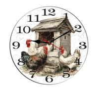 Horienteeon Polli Casa di Legno Orologio da Parete Fattoria Gallo Rustico Animale Decorazione Scrivania In Legno Decorativo Orologi A Batteria Per Soggiorno Camera Da Letto Bagno Agriturismo Rotondo