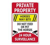 Horienteeon Private Property - Horses May Bite, Do Not Feed Or Pet The Horses, 24 Hour Surveillance Sign 20 cm × 30 cm, robusto cartello in alluminio metallico, recinzione per cavalli
