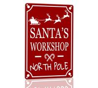 Horienteeon Santa's Workshop North Pole Christmas Classic Targa in alluminio 14 x 20 cm, robusta targa in alluminio antiruggine, decorazione natalizia per le vacanze, decorazione di Babbo Natale solo