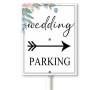 Horienteeon Segnale di parcheggio per matrimoni con freccia destra con paletti, 20 x 30 cm, robusto cartello in alluminio, cartelli stradali per matrimoni, cartelli per matrimoni in questo modo,