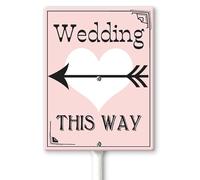 Horienteeon Segnale direzionale per matrimonio con freccia sinistra con paletti, 20 cm x 30 cm, robusto cartello in alluminio antiruggine, in questo modo freccia da cortile, cartelli per matrimoni per