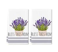 Horienteeon Set di 2 asciugamani da cucina color lavanda, asciugamani da cucina Bless This Home per la cucina, in morbida microfibra leggera, strofinacci floreali decorativi per cucina primaverile, 60