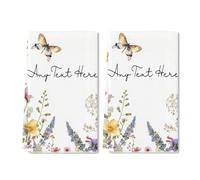 Horienteeon Set di 2 asciugamani da cucina personalizzati, progetta il tuo testo su un lato, asciugamani personalizzati per cognome, regali di primavera personalizzabili strofinacci da tè con fiori