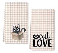 Horienteeon Set di 2 strofinacci da cucina a forma di gatto carino per la decorazione della casa, perfetti per gli amanti dei gatti, regali di inaugurazione della casa (60 x 40 cm)