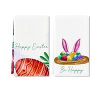 Horienteeon Set di 2 strofinacci da cucina colorati con uova di Pasqua felice, asciugamani decorativi stagionali, perfetti per regali di inaugurazione della casa, 60 x 40 cm