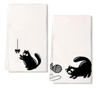 Horienteeon Set di 2 strofinacci da cucina divertenti a tema gatto, assorbenti, strofinacci da cucina in fattoria, asciugamani decorativi per l'inaugurazione della casa, amanti degli animali