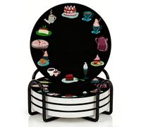 Horienteeon Set di 4 sottobicchieri con supporto in metallo, set di sottobicchieri in ceramica per dessert e feste, 10,3 cm, con base in sughero, per bar, cucina, sottobicchiere antiscivolo per tazze