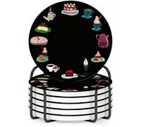 Horienteeon Set di 6 sottobicchieri con supporto in metallo, set di sottobicchieri in ceramica per dessert e feste, 10,3 cm, con base in sughero, per bar, cucina, sottobicchiere antiscivolo per tazze