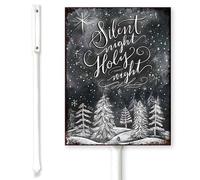 Horienteeon Silent Night Holy Night Cartello da cortile con paletti, 20 x 30 cm, robusto cartello in alluminio antiruggine, decorazioni natalizie per le vacanze, cartelli Hello Winter Snow per esterni