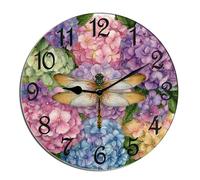 Horienteeon Simpatico orologio da parete a forma di libellula ortensia floreale in legno da scrivania decorazione per cucina orologi decorativi a batteria per soggiorno camera da letto bagno fattoria
