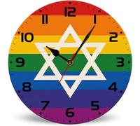 Horienteeon Star of David Orologio da parete colorato Religione Orologio moderno decorativo in legno 25 x 25 cm silenzioso senza ticchettio a batteria orologi da parete rotondi per cucina bagno camera