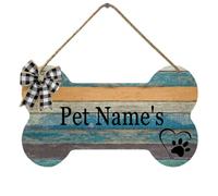 Horienteeon Targa con nome personalizzato per cani in legno con impronta di zampa di osso per casa, decorazione per porta (12,2 x 21,3 cm), per casa rustica, regalo per gli amanti degli animali