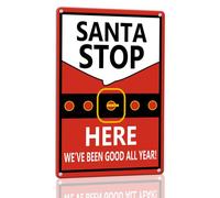 Horienteeon Targa in alluminio con scritta in inglese "Santa Stop Here We've Been Good All Year", 14 x 20 cm, robusta targa in alluminio antiruggine, decorazione natalizia per feste natalizie, regalo