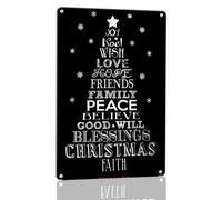 Horienteeon Targa in alluminio con scritta "Joy Wish Love Family", 14 x 20 cm, robusta targa in alluminio antiruggine, per auguri di Natale, per casa, chiesa, sala di preghiera, regali cristiani