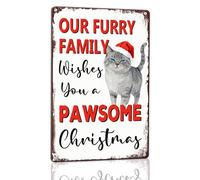 Horienteeon Targa in alluminio con scritta "Our Furry Family Wishes You a Pawsome Christmas", 30 x 40 cm, robusta targa da parete in alluminio antiruggine, scritta "Happy Holidays Merry Christmas