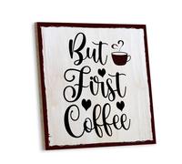 Horienteeon Targa in legno con scritta "Coffee Coffee But First Coffee and Tea Bar", decorazione da parete, stile retrò, accessorio decorativo per bar, bar, cucina, caffetteria, 12,7 x 12,7 cm