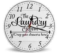 Horienteeon The Laundry Room Drop Your Drawer Here, orologio da parete silenzioso da 25 cm, funzionamento a batteria, orologio da parete rustico per lavanderia, decorazione per bagno