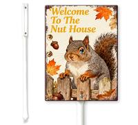 Horienteeon Welcome to The Nut House Squirrel Yard Sign with Stakes 20 × 30 cm, robusto cartello in alluminio antiruggine, cartello decorativo per la casa, regalo stagionale