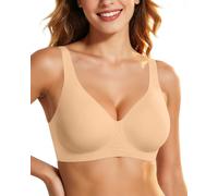 HORISUN Reggiseno push-up da donna senza ferretto, comodo bralette senza cuciture, forte tenuta per seni grandi, yoga, fitness, ufficio, reggiseno imbottito, Scollo a V beige, XXL