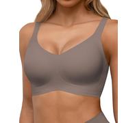 Horisun - Reggiseno senza cuciture a copertura totale, push-up senza ferretto per donna, bralette confortevole con scollo a V e supporto., Grigio, XL