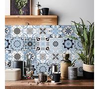 HORIWE Mosaico Muro Piastrelle Adesivi 24 Pezzi PVC Piastrelle Adesivi Marocco Autoadesivo Carta da parati Impermeabile Adesivi murali per la cucina, guardaroba, da tavolo (15x15cm(6"x6"),Blu)
