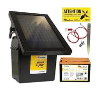 horizont recinzione elettrica solare 9 V / 12 V - shockstar S40 con pannello solare da 5 W e batteria da 9 V - per recinzioni di oltre 5 km, per cavalli, bovini, pecore, gatti, cani
