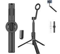 Horizum Magnetic Phone Tripod, 57" Extendable Selfie Stick with Wireless Remote for iPhone, 360° Rotation Phone Stand, for Video Recording, Selfie, Live Streaming (Black)