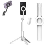 Horizum Magnetic Phone Tripod, Extendable Selfie Stick 360 Suction Phone Tripod with Light, for Travel & Video Recording & Vlogging (white,67 in)