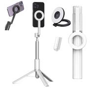 Horizum Magnetic Phone Tripod, Extendable Selfie Stick 360 Suction Phone Tripod with Light, for Travel & Video Recording & Vlogging (white+light,67 in)