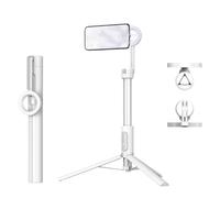 Horizum Magnetic Phone Tripod, Extendable Selfie Stick, Portable Travel Tripod, Travel Stand with Remote, 360° Rotation Phone Stand, for Video Recording, Selfie, Live Streaming (63in White)