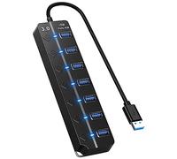 HORJOR Hub USB 3.0 Ciabatta Multi Presa USB, 7 Porte Sdoppiatore USB con Singoli Interruttori e Spie LED