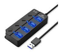 HORJOR Hub USB Sdoppiatore Multi Porta Con Interruttore Separato e Spie LED, 4 Porte USB, Alimentato Con 1 Porte USB 3.0 & 3 Porta USB 2.0, per Veloce Trasferimento Dei Dati & Ricarica