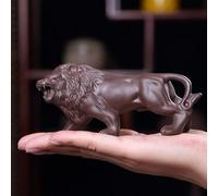 Hormsdar Statua di leone in argilla viola fatta a mano a forma di animale domestico Kung Fu vassoio da tè decorazione regalo per gli amanti del tè casa ufficio scrivania Feng Shui ornamento (leone)