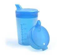 Horn Medical Bicchiere con beccuccio con 2 coperchi (apertura grande e piccola), aiuto per bere, 250 ml, colore a scelta (blu)