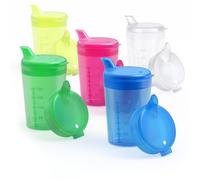 Horn Medical Set di 5 Bicchieri Plastica Rigida Colorati per Adulti, 250 ml, con 5 Coperchi per Liquidi e 5 Coperchi per Porridge