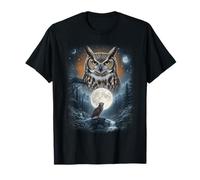 Horned Owl Full Moon Forest Landscape Celestial Night Maglietta
