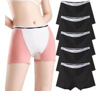 Hornice 5 Pezzi Mutandine Mestruali Donna Boxer a Vita Media in Cotone Pantaloni di Sicurezza Mutandine per Ciclo Pantaloncini Protettivi per Il Periodo Dopo Il Parto Hotpants,Nero,L