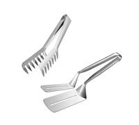 HornTide Set di pinze per pasta e bistecca (8" + 9"), acciaio inossidabile SUS304, utensili multifunzionali per girare gli alimenti, per cucinare e servire