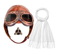 Horolam 4 Pezzi Accessori per Costume Da Aviatore, Cappello Da Aviatore Con Occhiali Protettivi, Berretto Da Pilota, Sciarpa Bianca E Spilla per Uomo E Donna