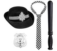 Horolam 5 Pezzi Accessori per Costume Da Poliziotto, Set Costume Da Con Berretto Da Poliziotto,Manette, Distintivo, Manganello E Cravatta per Feste Cosplay