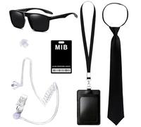 Horolam Agente Costume Accessori, Servizio Segreto Costume Set Spy Costume Accessori Con Occhiali Da Sole Neri Zip Tie Earpiece Id Card Holder per Uomini Donne Bambini