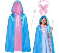 Horolam Set di costumi da fata madrina, accessori per costume da fata con mantello blu con cappuccio, papillon e stella, per donne, per feste e cosplay (alla moda)