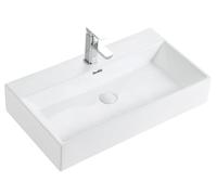 HOROW Lavabo in ceramica bianca a parete con foro per rubinetto, lavabo rettangolare 75 x 42 cm, ideale per il posizionamento sul lavabo, da appendere in bagni e servizi igienici