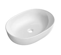 HOROW Lavabo Ovale, Mini Lavabo a Mano in Ceramica Bianco per Bagno, Lavabo da Appoggio senza Foro per Rubinetto, Bacinella Piccola per Bagno degli Ospiti, 60 x 41 cm