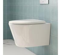 HOROW WC sospeso da parete con sedile WC, abbassamento automatico, moderno da parete, per WC a risparmio energetico, a basso rumore, bianco, con foro singolo Superspin, lunghezza 53,9 cm