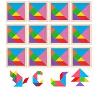 HORREX 12 Pezzi Legno Tangram, Figure Geometriche Divertenti Giocattoli, Gioco Educativo Tangram Gadget Compleanno, Classico Puzzle Legno Adatto per Migliorando Il Pensiero e Abilità di Ragionamento